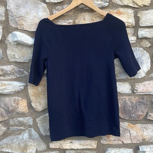 Talbots navy blue short sleeve knit blouse medium/30 - Picture 6 of 7